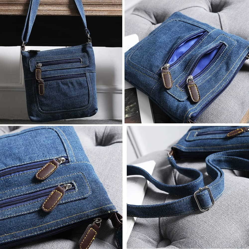 Denim Crossbody Bag for Women and Men Small Single Shoulder Bag Satchel Handbags Ladies Purses Casual Bag Multipocket zip Square Wallet Z250909