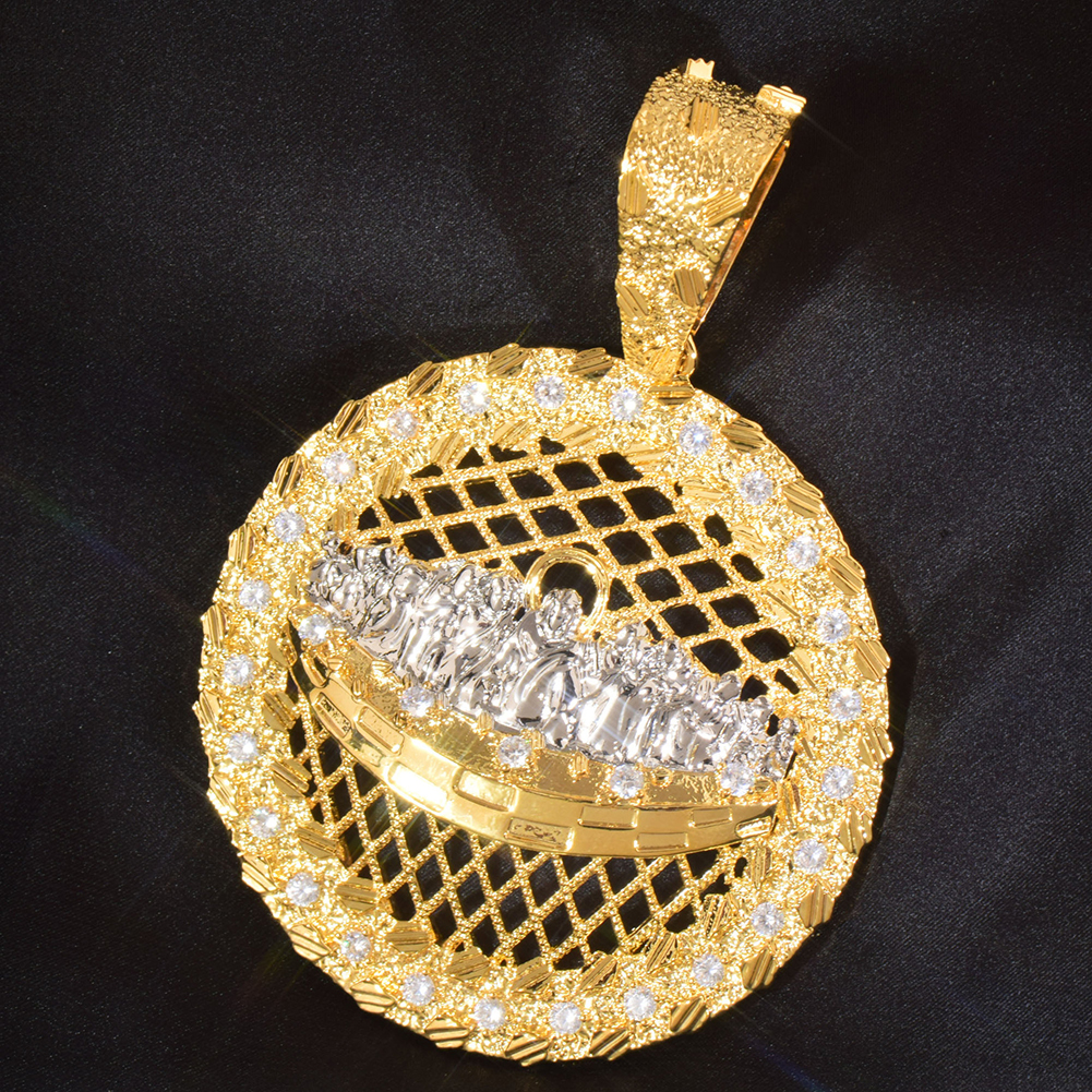 Hip Hop Jesus Pendant Necklace 5A Zircon 18k Gold Plated Disc Religious Jewelry