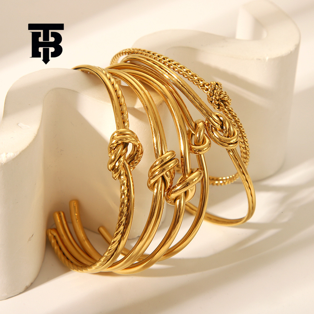 TB BHULAMTE Free Shipping New Designer Accessories Hot Selling Knot Twist Open Bracelet Stainless Steel Niche Design Simple Ins Style Bracelet Jewelry