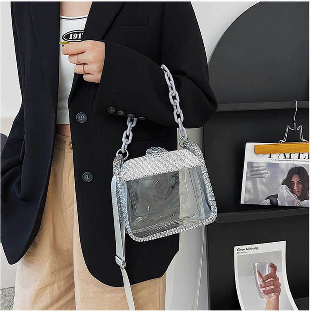 Chain Evening Clutch Bag Stadium Approved Rhinestone Handbag Shoulder Bag Jelly Purse Z25909