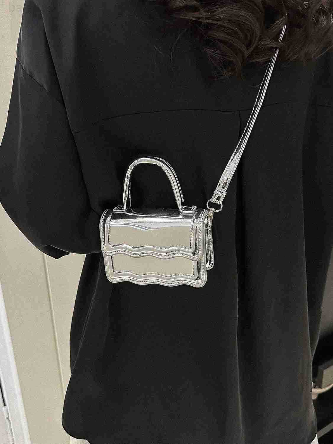 Womens Metallic PU Leather Single Strap Shoulder Bags Funky Waterproof Top Handle Mini Square Bag Crossbody Handbags Z250909