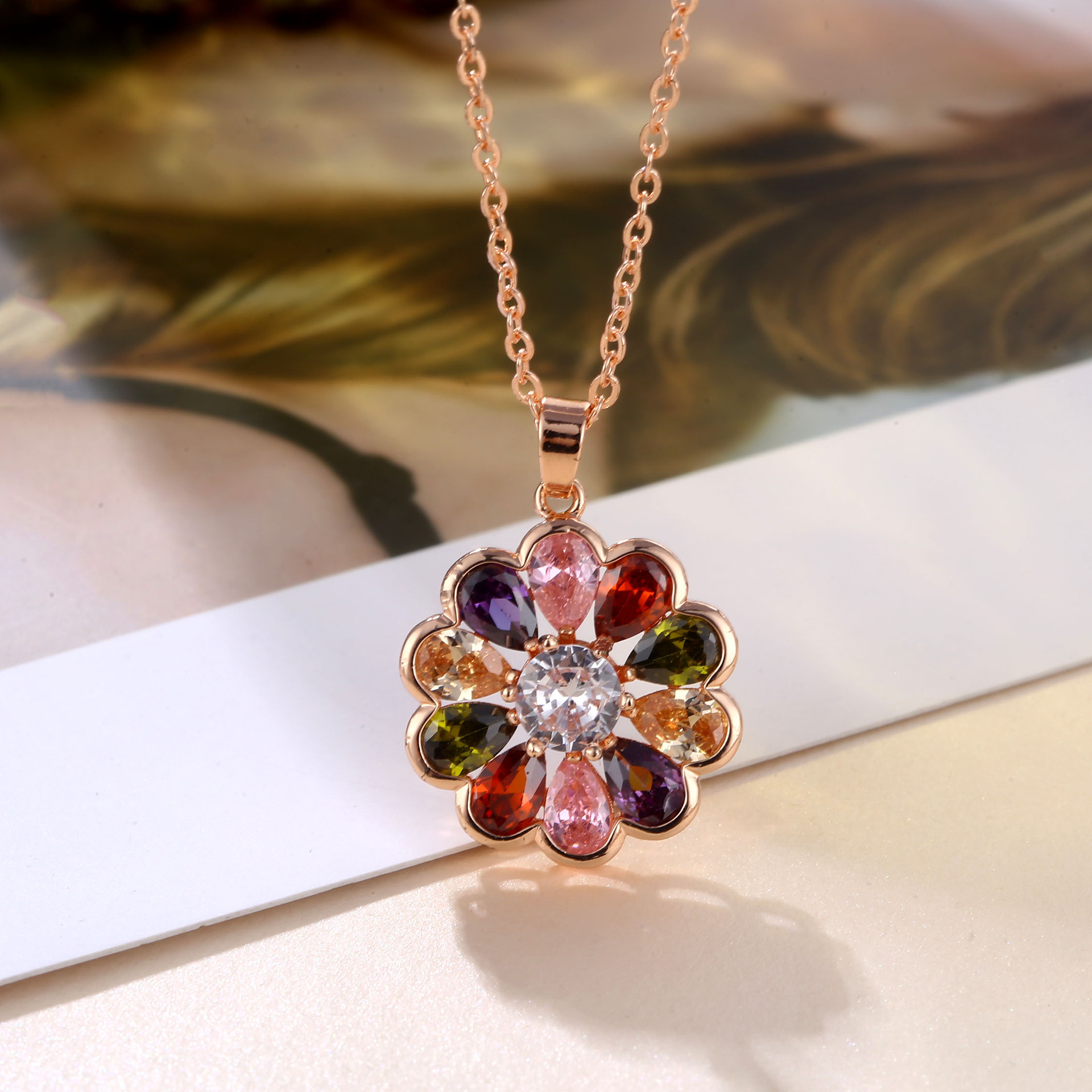 Elegant Multi-Colored Zircon Pendant Necklace - Charming Jewelry Accessory