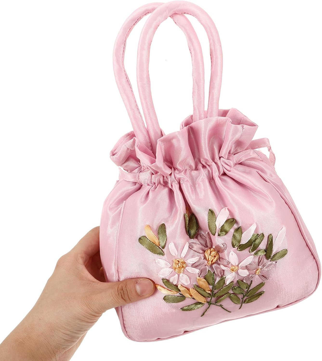 Floral Handbags Chinese Ethnic Bag Purse Drawstring Handbag Jewelry Coin Pouch for Women Wedding Bridal Pinks Z25909