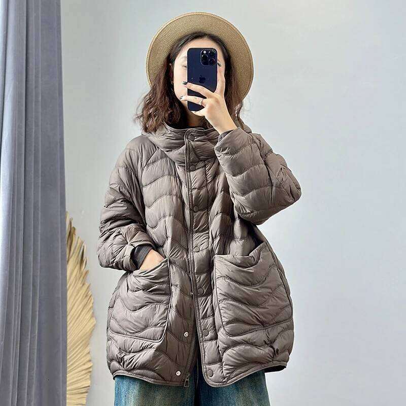 Schinteon Women 90% White Duck Down Jacket Casual Loose Over Size Autumn Winter Light Outwear With Hood Top Quality Coat 2026