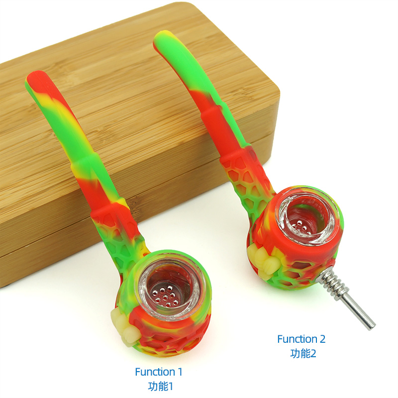 Silicone Smoking Hand Pipes Colorful Silicone Pipe For Tobacco Dry Herb Spoon Silicone Pipes With Holes Glass Bowl Hookah Accessories Glass nail tobac