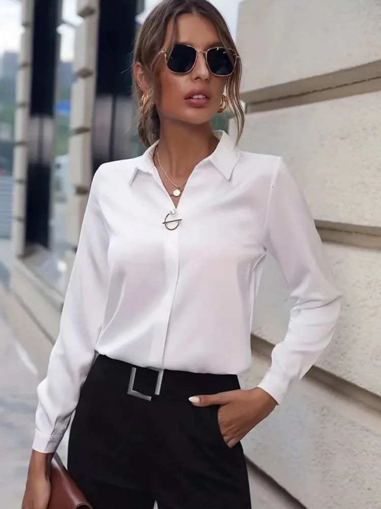 Women Spring Summer Style Blouses Shirts Lady Office OL Style Turndown Collar Long Sleeve Solid Color Blusas Tops DF5000 250909