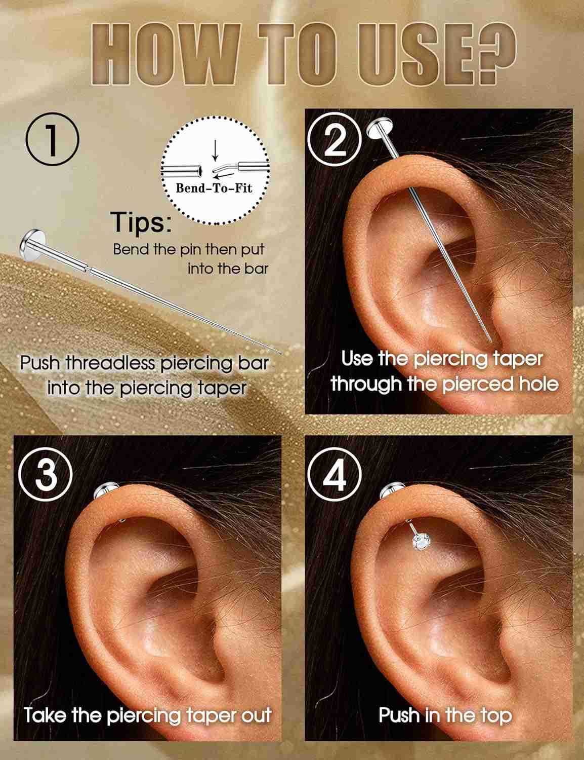 20G 18G Threadless Flat Back Earrings Hypoallergenic Push in Stud Earrings 14K Gold Plated 316L Surgical Steel Stud Hoop Earring Sets Cartilage Helix 