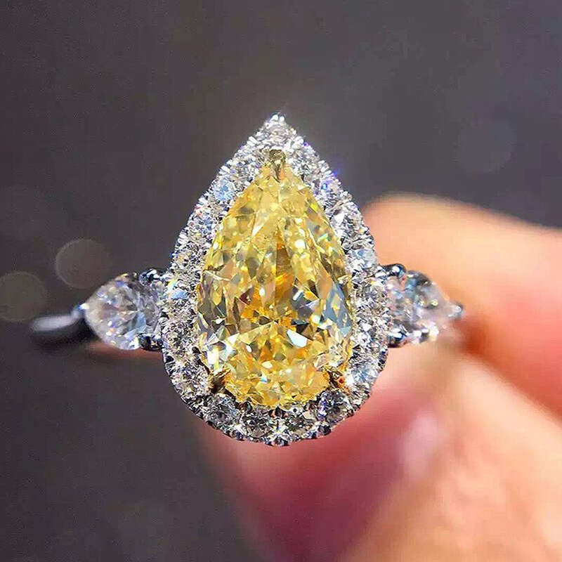 designer jewelry Yellow Water Drop Pear-Shaped Zircon Ring for Women Trendy Ladies Business Event Accessories
