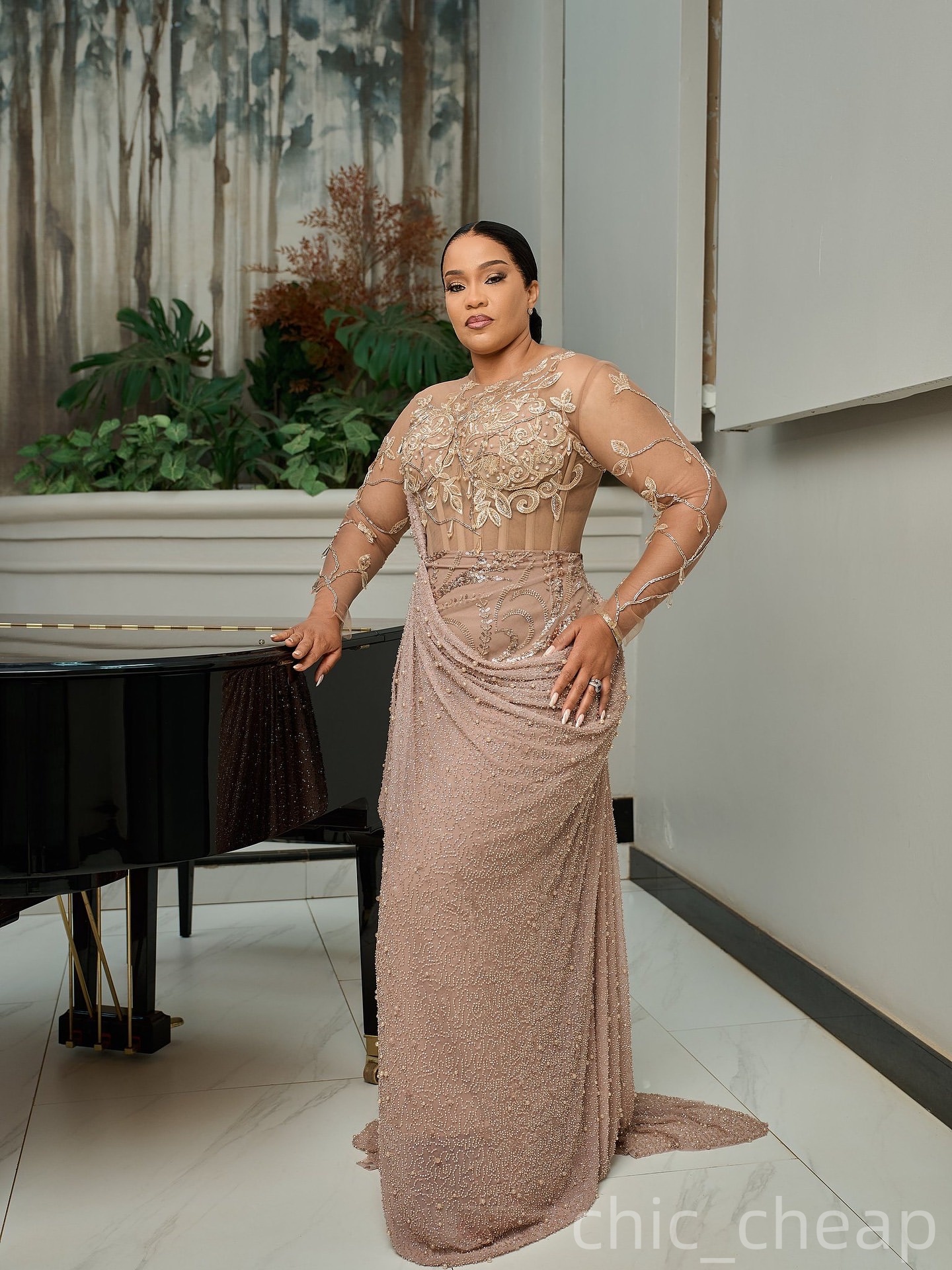 Straight Champagne Prom Dresses 2025 Illusion Lace Beaded Evening Formal Party Second Birthday Engagement Gowns Plus Size Dress For Special Occasions 