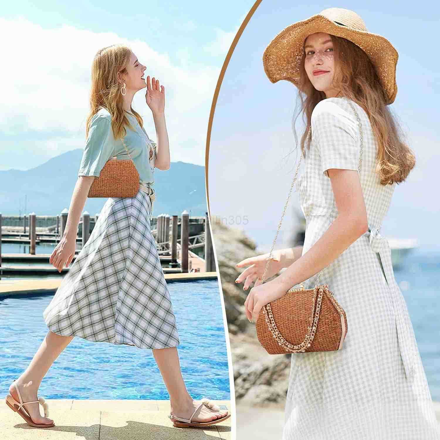 Purses for Women Summer Trendy Rattan Beach Bags Wicker Woven Party Wedding Evening Handbags Z25909