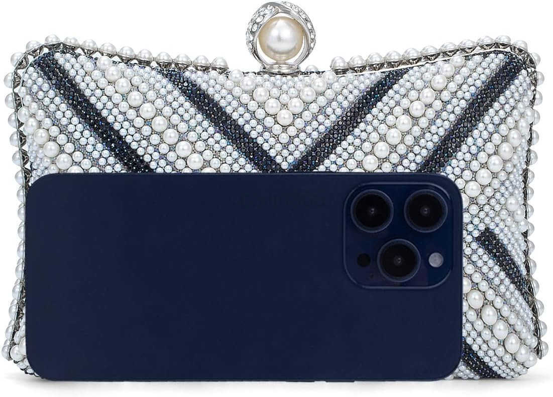 Pearl Clutch Purse Womens Evening Handbags Luxury Beaded Bride Purse with Chain for Wedding Prom Cocktail Party Z25909