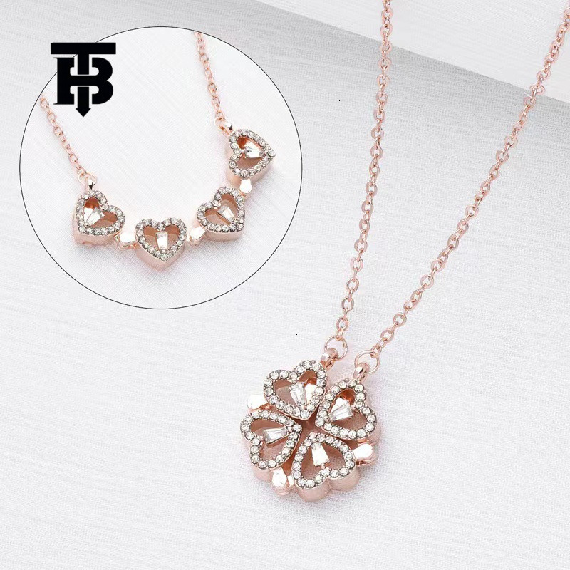 TB BHULAMTE Free Shipping New Designer Accessory Hot Selling Heart-shaped Clover Micro Paved Zircon Pendant Magnetic Heart-shaped Women's Necklac