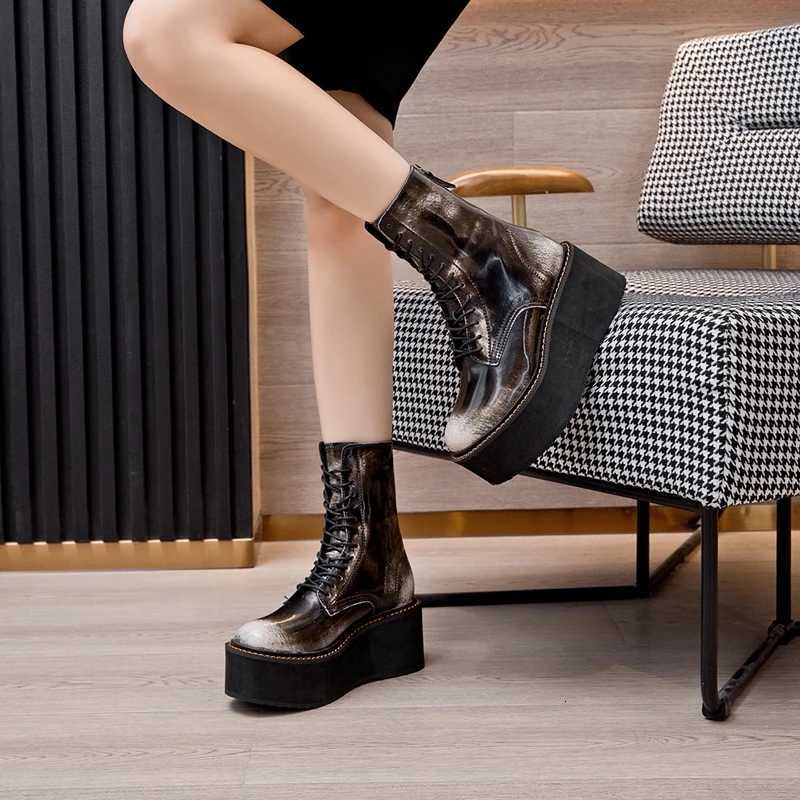 AIYUQI Women Ankle Boots Genuine Leather 2025 New Platform High Heel Short Boots Female Nonslip Large Size Women Winte Boots W250909