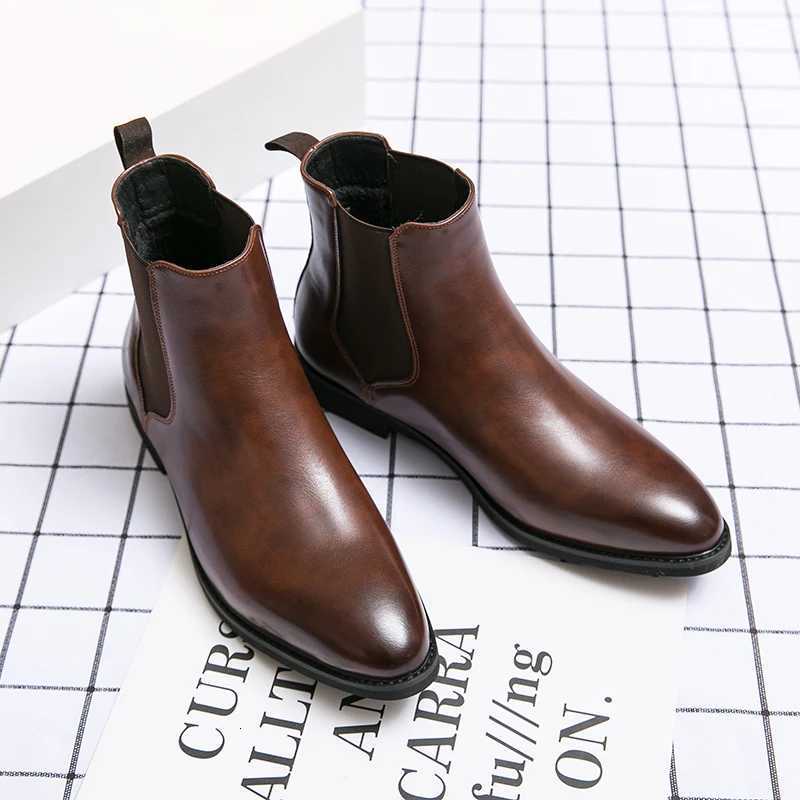 New Chelsea Boots Men Shoes PU Brown Fi Versatile Business Casual British Style Street Party Wear Classic Ankle BootsXJ250909
