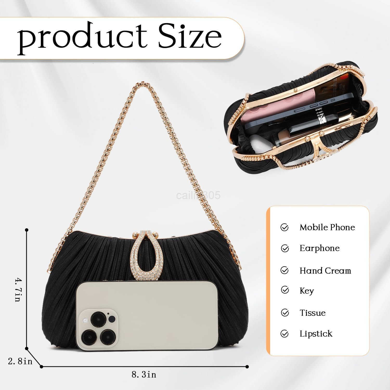 Black Clutch Purses for Women Formal Gold Evening Bag Satin Dress Handbag for Wedding Party Z25909