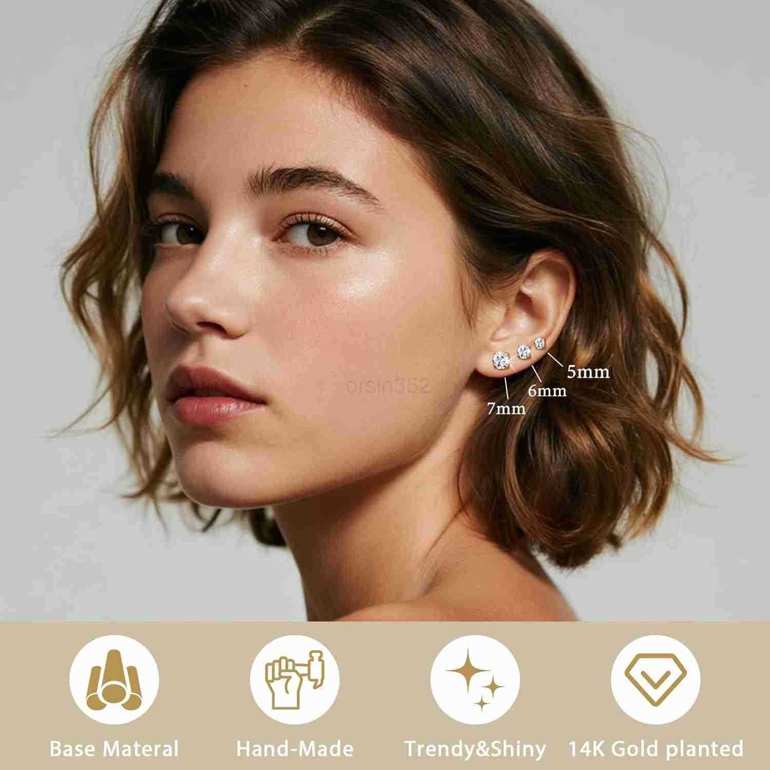 7 Pairs 20G Flat Back Stud Earrings for Women Men Hypoallergenic 14K Gold Plated Surgical Steel Stack Cartilage Earrings for Multiple Piercing Sensiti