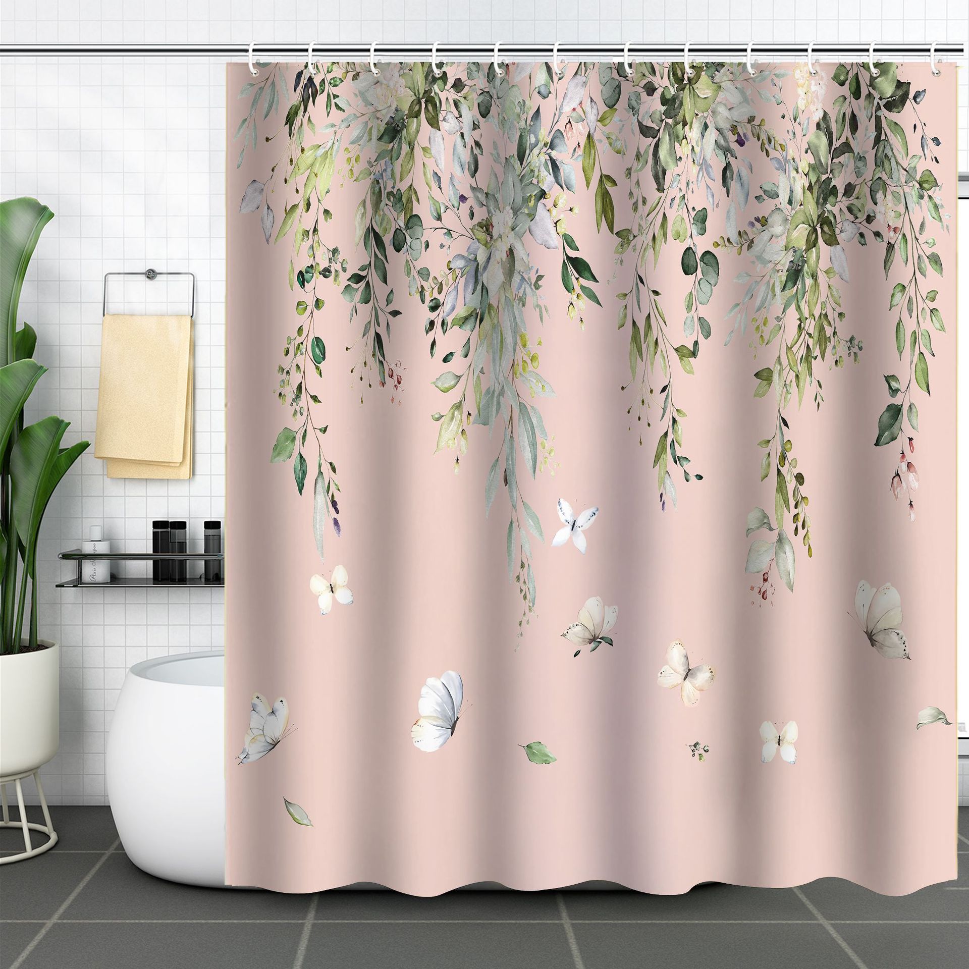 YL-37237 digital shower curtain cross-border plant flower waterproof polyester bathroom four-piece set dry and wet separation moisture-proof