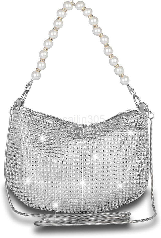 Rhinestone Purse for Women Evening Bag Sparkly Clutch Handbag with Pearls Chain for Party Z25909
