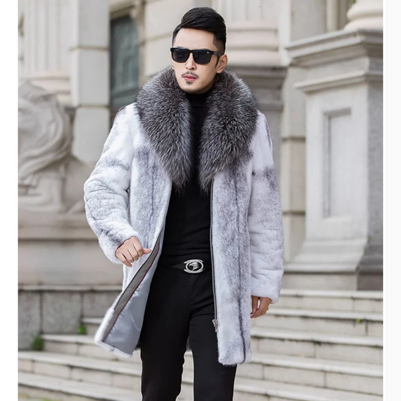 Mens midlength mink coat Fox fur Collar Jacket Mink fur casual zipper jacket 250908