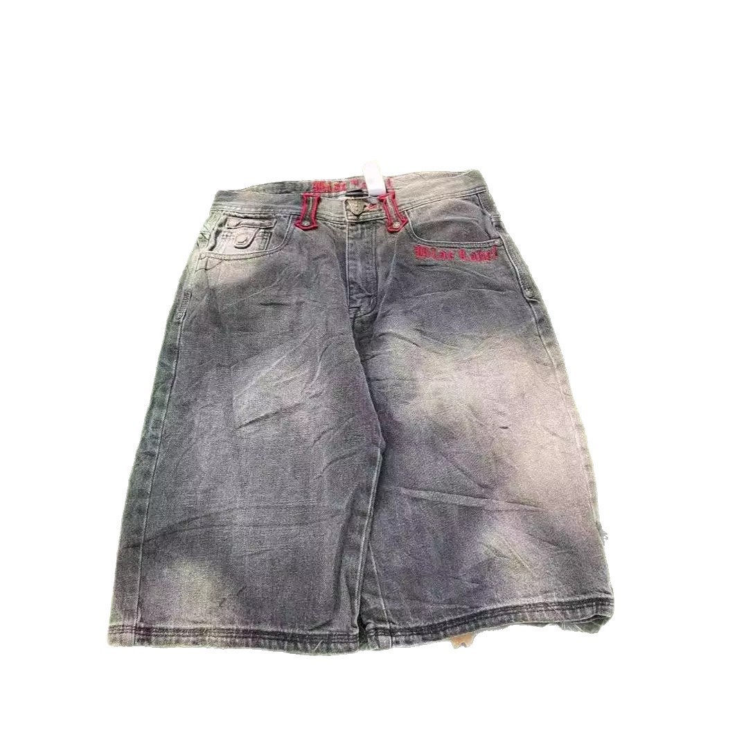 Retro slanted side pocket mens denim shorts InsY2k fashionable loose street and womens hiphop basketball pants 240808