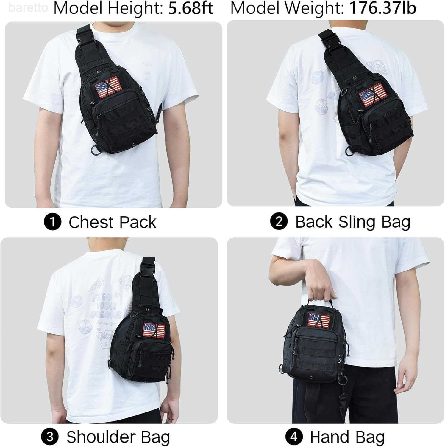 Tactical Sling Bag Crossbody Bag for Men Outdoor Military EDC Backpack for Every Day Carry Black Z250909