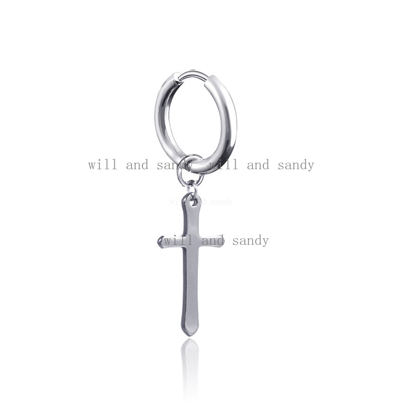 Non Tarnish Stainless Steel Cross Earrings Jesus Crosses Hoop Earrings Cartilage Hypoallergenic Clip on Ear Cuff Dangle for Women Man Hip Hop Fashion 
