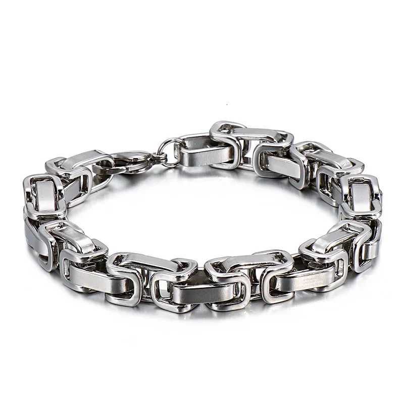 Punk Heavy Byzantine Chain Mens Bracelet Solid Thick Metal Stainless Steel Cubic Link Chain Chunky Gothic Rock WristbandXJ250909