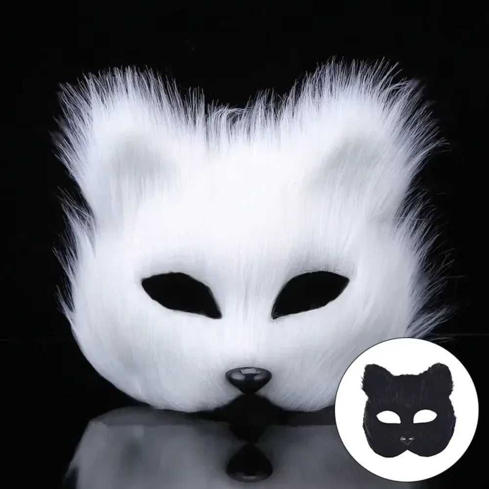 Fluffy Fur Fox Tail Cat Paws Gloves and Ears Headwear Face Mask Cosplay Costume Wolf Therian Mask Set Halloween Party Accessorie H250908