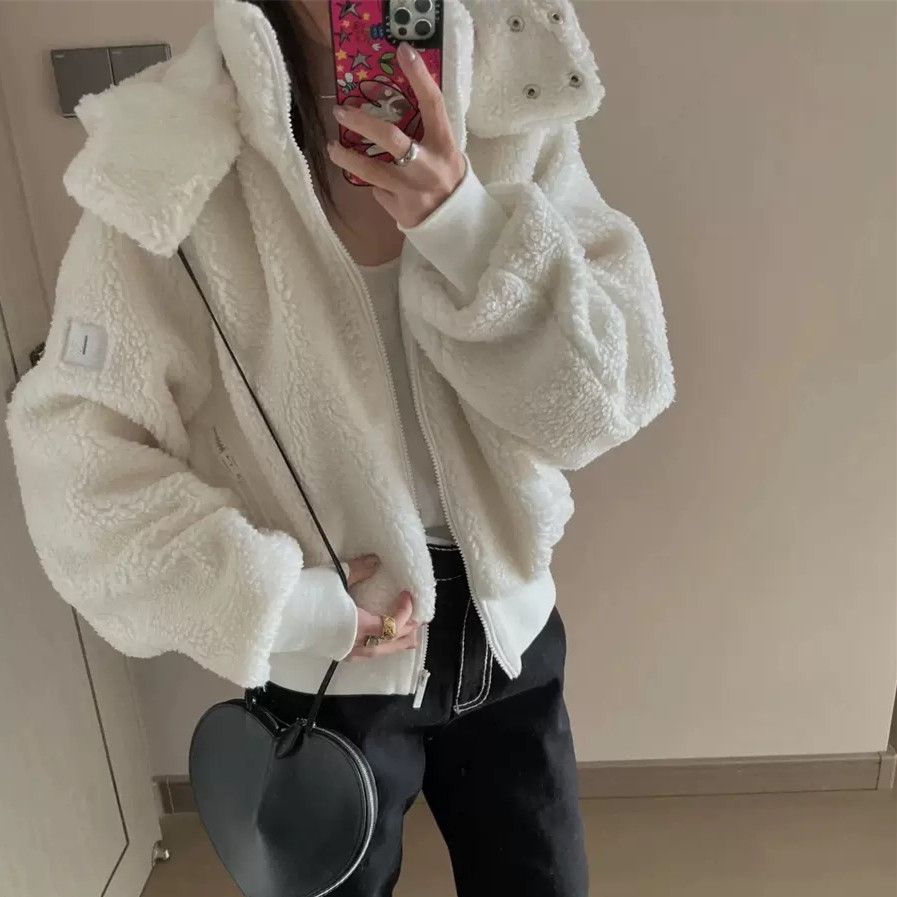 A99 Designer Yoga Hooded Coats Foxy Sherpa Women Jacket Lamb Plush Warm Long Sleeve Sweater Zip Cardigan Sweatshirts Loose Short Winter Thick SweatTops