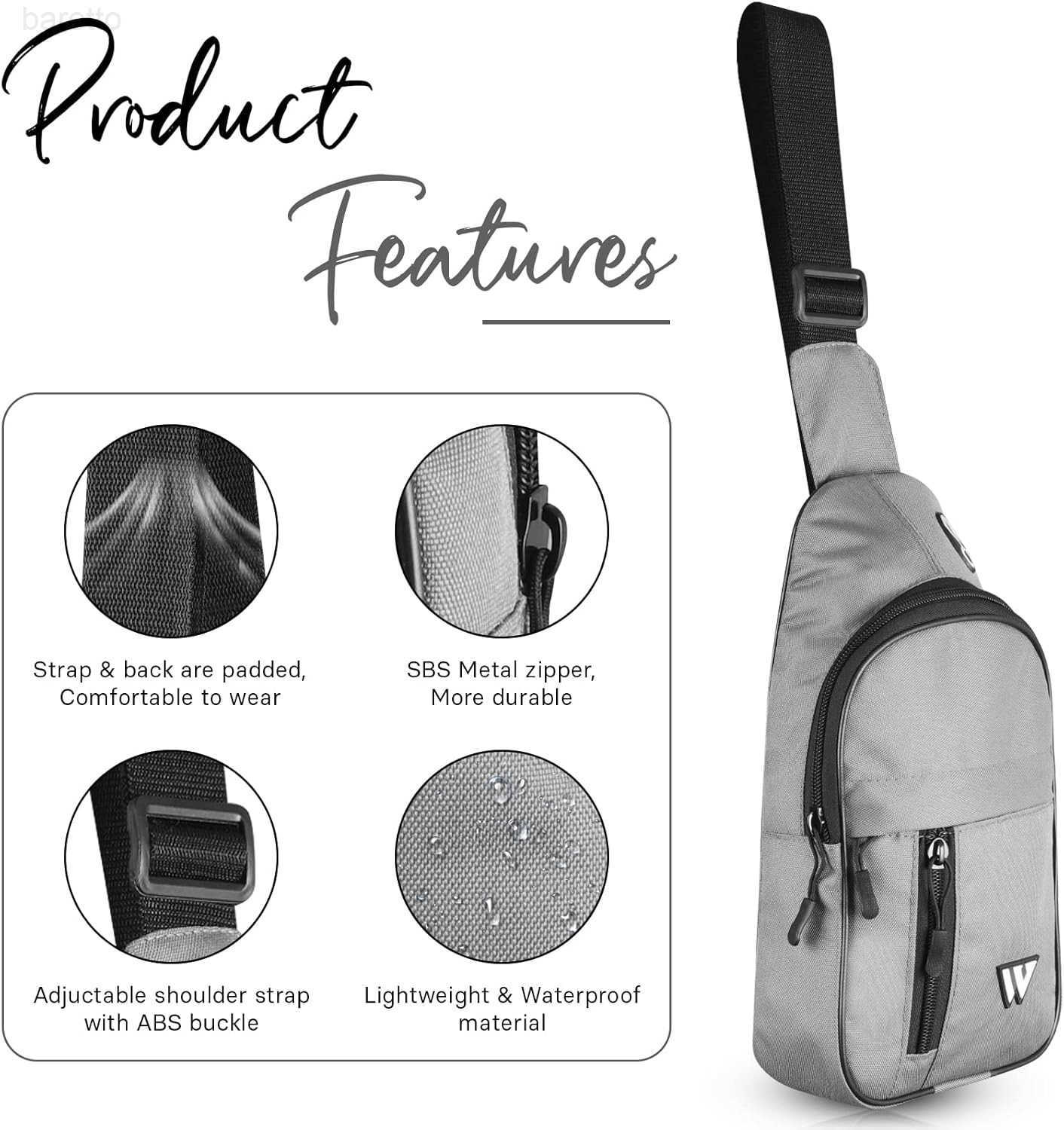 Bag for Women Travel Bag Hiking Backpack for Men Crossbody Bag One Strap Lightweight Shoulder Small Rucksack Grey Z250909