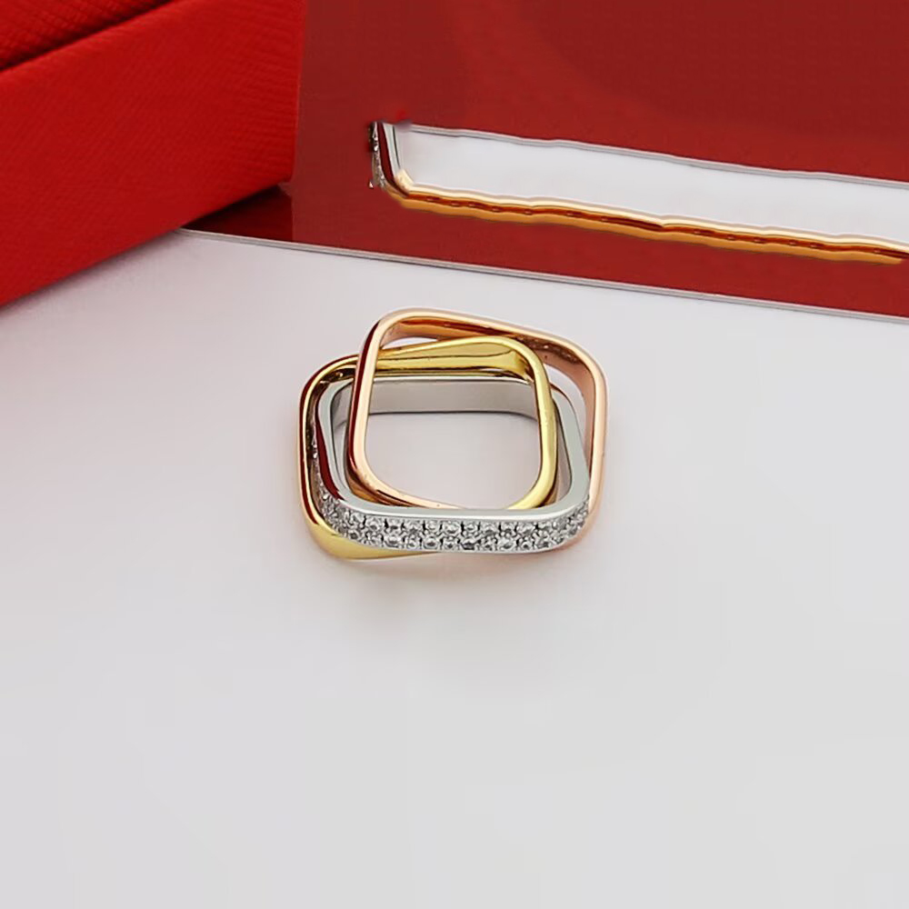 designer diamond ring 3 square rings stainless steel jewelry 18K rose Gold Silver Rings Women men fashion jewelry designers Party wedding gift size 6-9