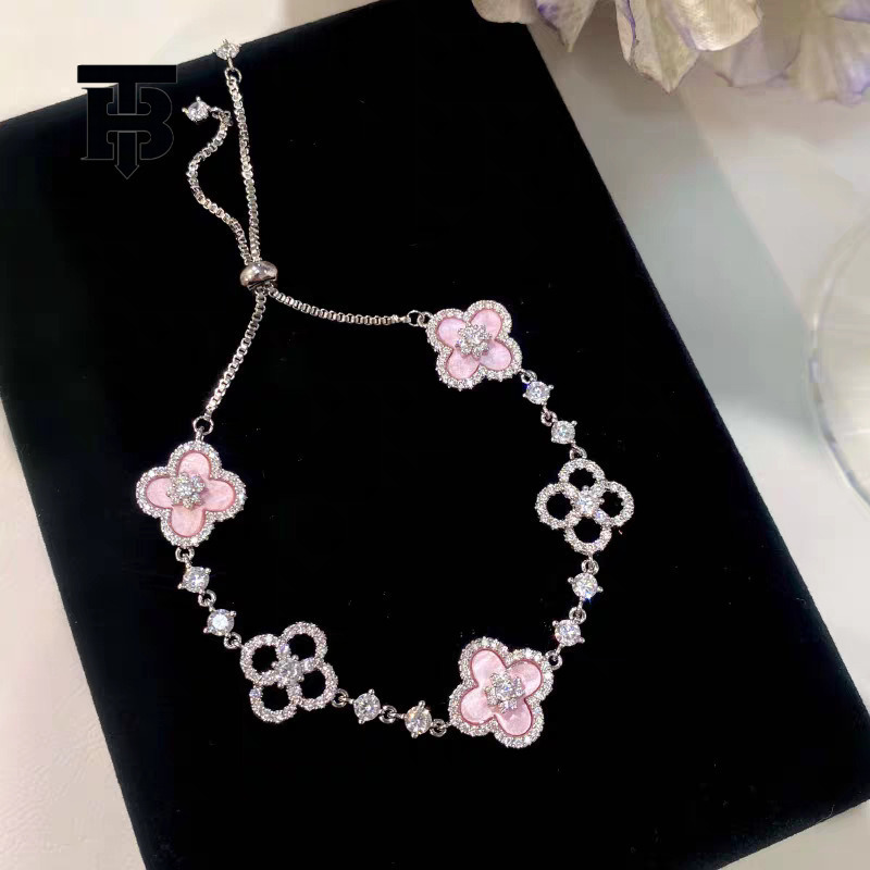 TB BHULAMTE Diamond Clover Bracelet - Sparkling Lucky Charm Pull-Out Light Luxury Jewelry Z260313