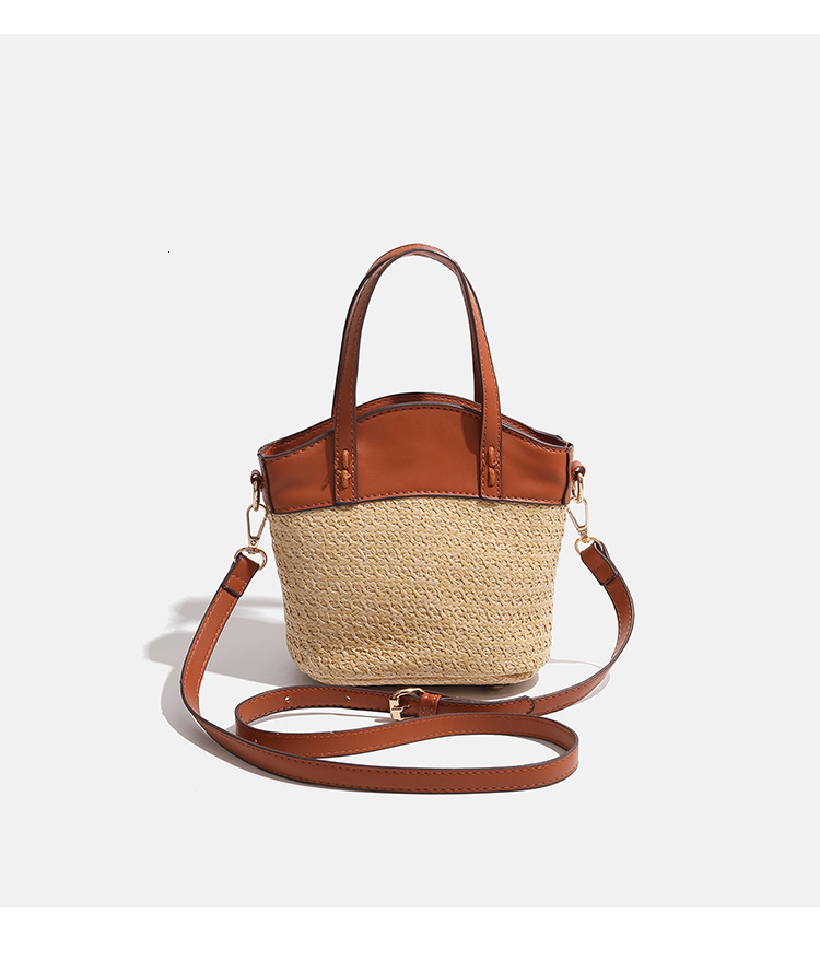 Straw Beach Bag Handbag Color Blocked Women's Shoulder Bag design Bucket Bag Splicing Women's Crossbody Bag Autumn New Designer Bag