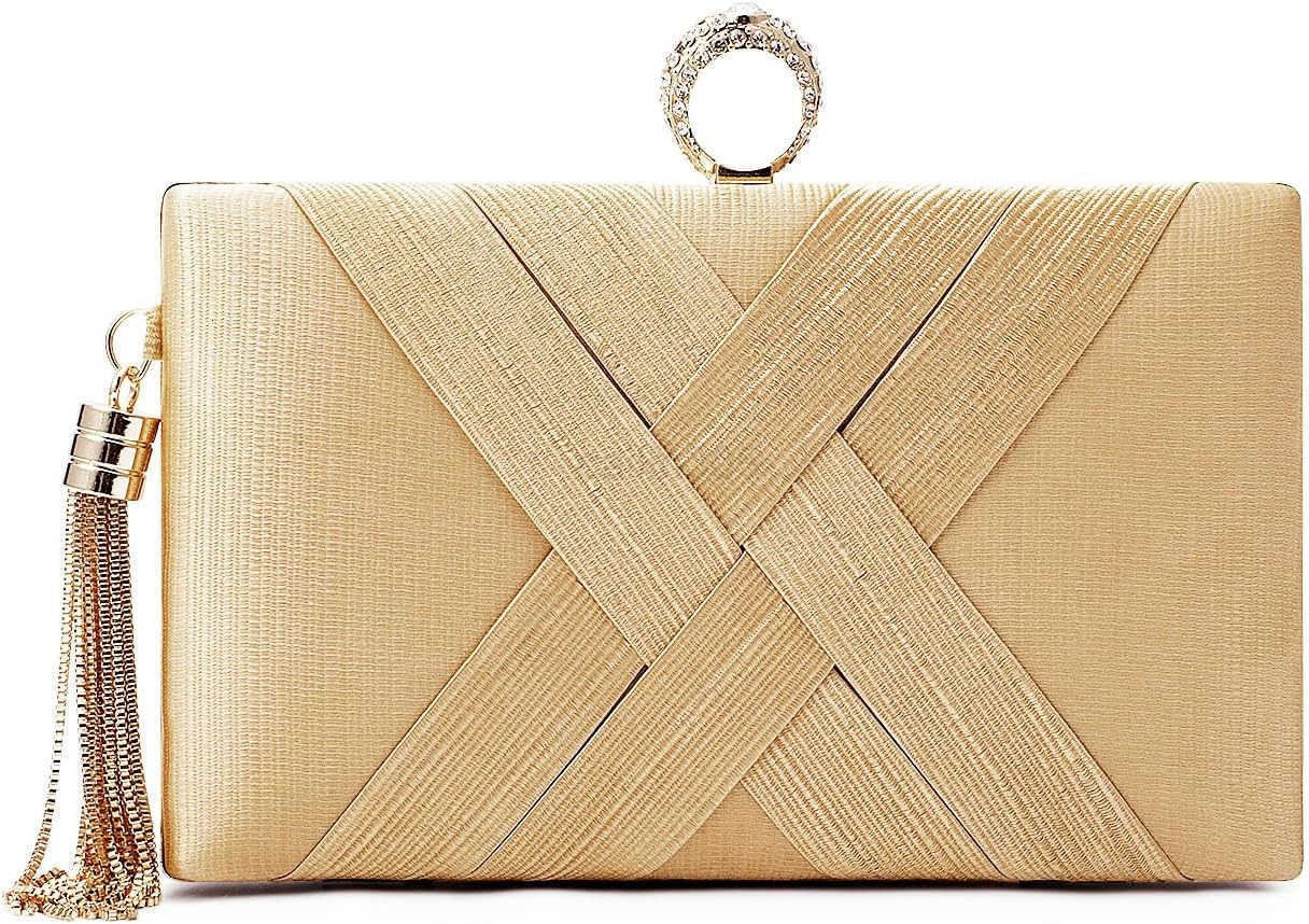 Tassel Womens Evening Handbag Small Pleated Clutch Purses for Formal Wedding Bag Party Purse with Top Handle and Chain Z25909
