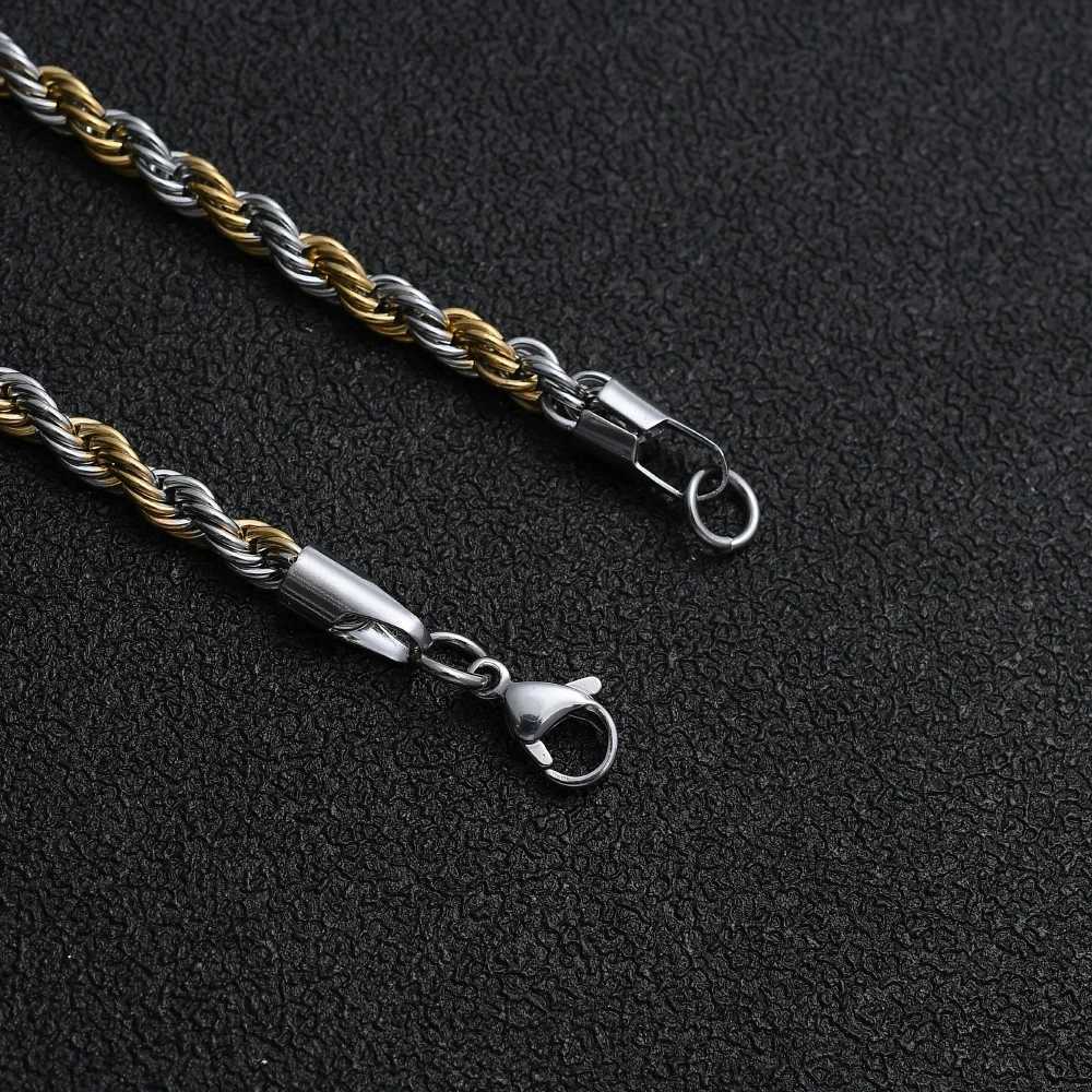 New Stainless Steel Half Gold Silver Color Twist Chain Bracelet for Men Women Kpop Jewelry GiftXJ250909
