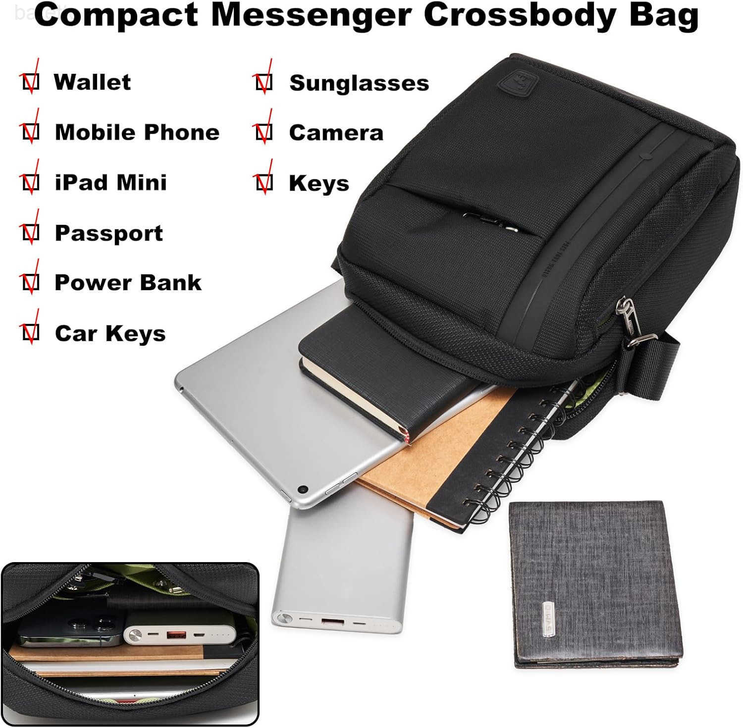 Mens Crossbody Messenger Bag Compact Small Shoulder Crossbody Bag iPad Mini WaterResistant Lightweight Satchel Side Bags for Men Women Work Travel Z25