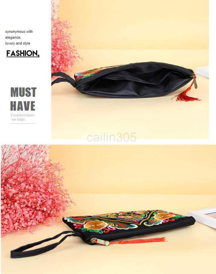 Embroidered Boho Wristlet Women Girls Evening Clutch Bags Handbags Handmade Beach Bag With Lanyard Z25909