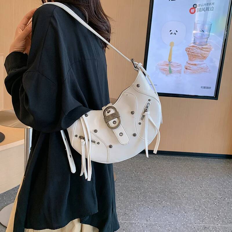 2025 new collection Underarm Handbag Y2K Spicy Girl Solid Color Rivet Women's Handbag Rock Pattern Women's Shoulder Bag 2025 Autumn New Desi