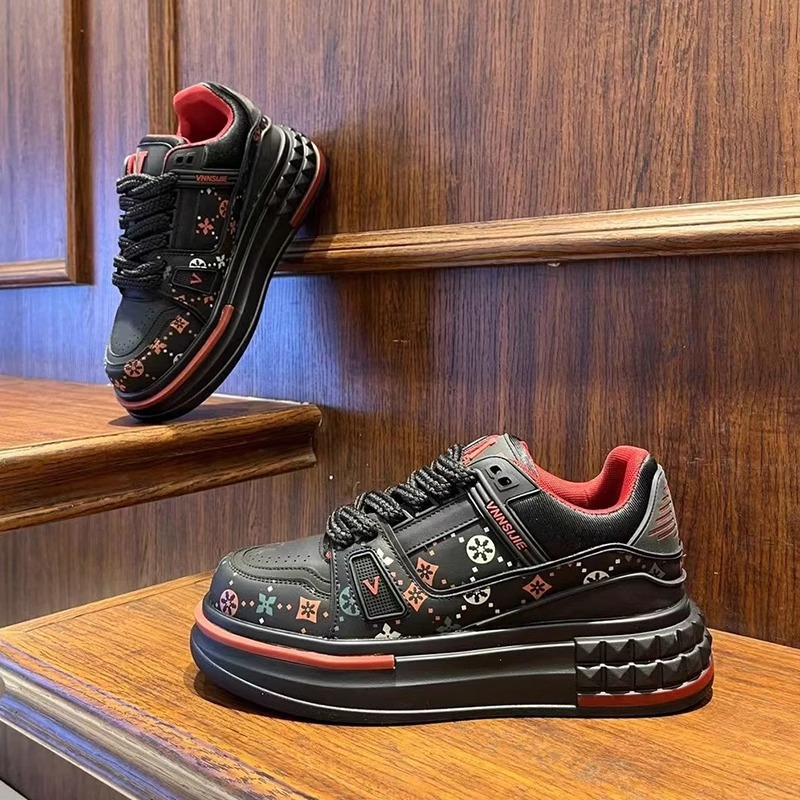 Spring in the 2025 new men's shoes: Fashionable printed casual sneakers, thick-soled, height-increasing, versatile, comfortable, sporty dad shoes, free shipping