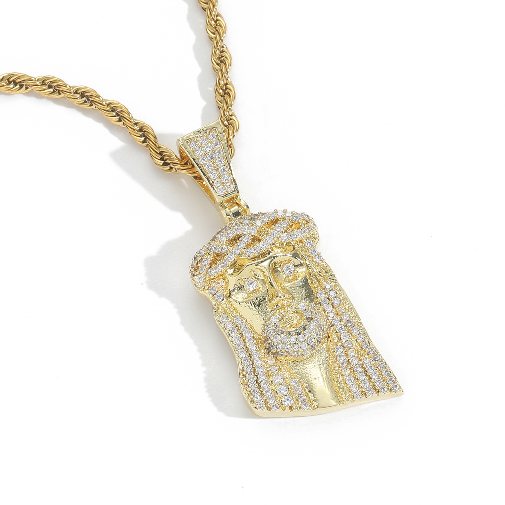 Vintage Hip Hop Samll Jesus Pendant Necklace 5A Zircon 18k Gold Plated Religious Jewelry
