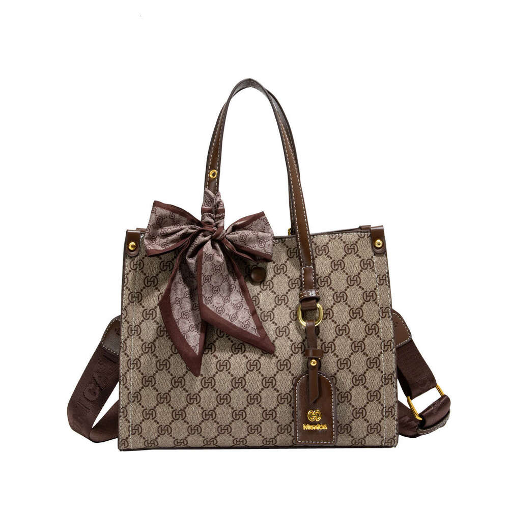 Women's Monica Qiqi Handheld Silk Scarf Monogram Large Capacity Tote 2024 New Single Shoulder Crossbody Bag
