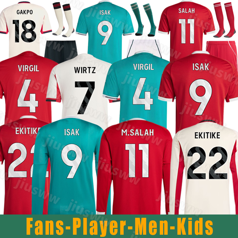 2025 2026 Wirtz SALAH jersey Ekitike MAC ISAK ALLISTER Kerkez GAKPO DARWIN SZOBOSZLAI Jeremie Frimpong Long sleeves soccer jerseys Mens Kids Kit sock Full sets
