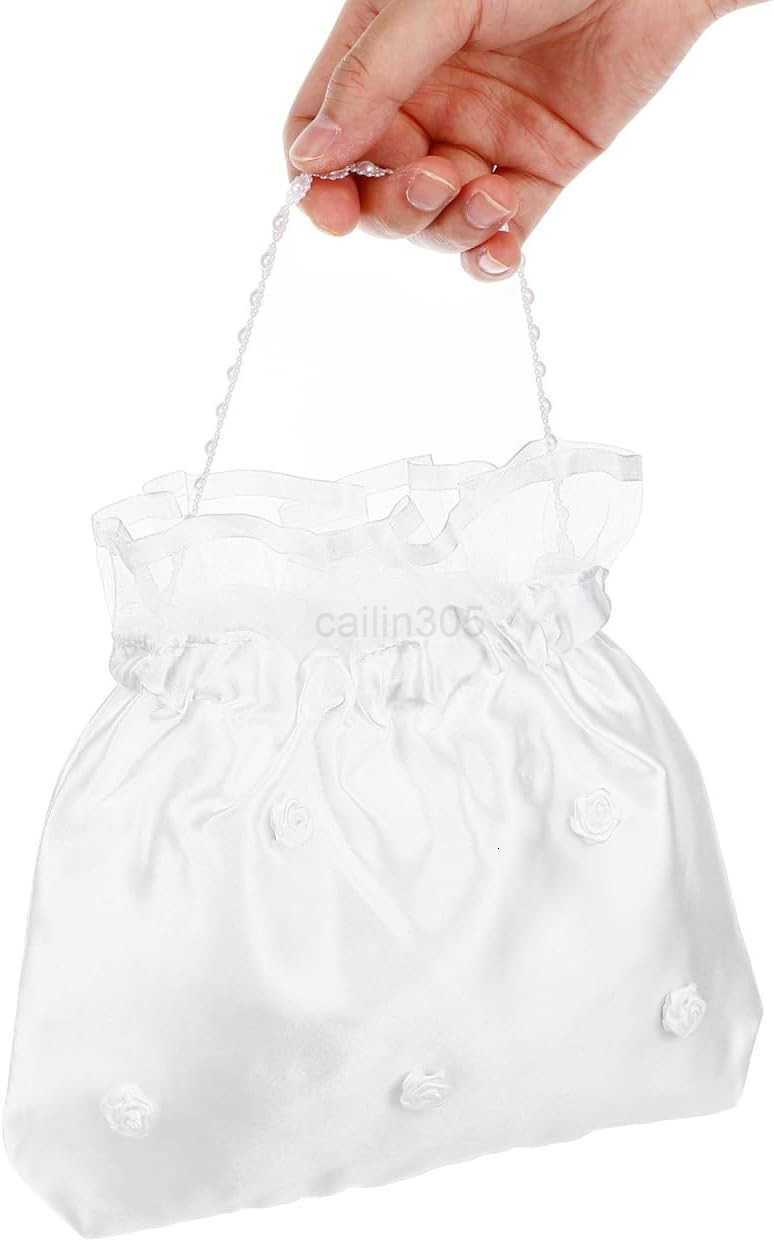 Bridal Flower Bag Elegant White Satin Handbag with Unique Floral Design for Weddings and Bridal Showers Compact Size 866X827X020 Inch Z25909