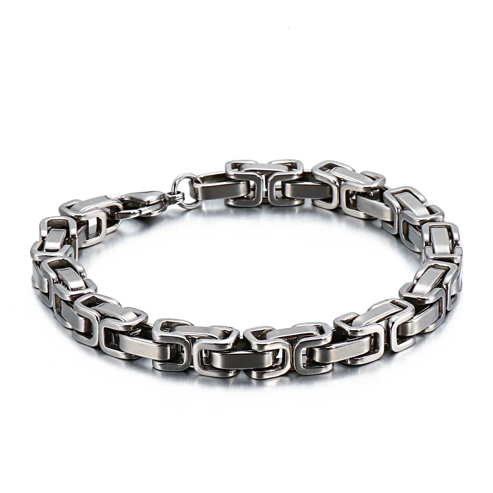 Punk Heavy Byzantine Chain Mens Bracelet Solid Thick Metal Stainless Steel Cubic Link Chain Chunky Gothic Rock WristbandXJ250909