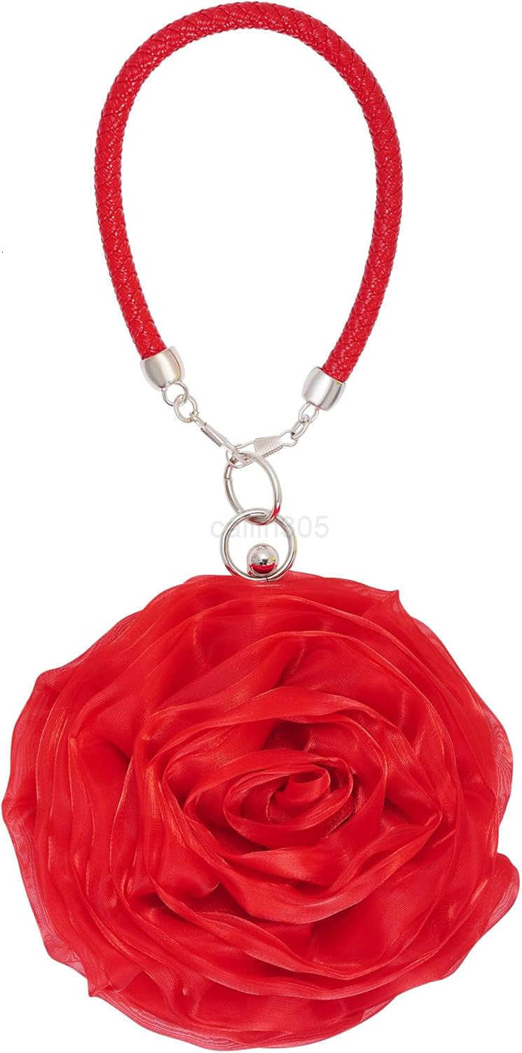 Rose Clutch Satin Rose Shaped Clutch Handbag Floral Evening Bag Red for Wedding Party Christmas Mothers Day Gift Z25909