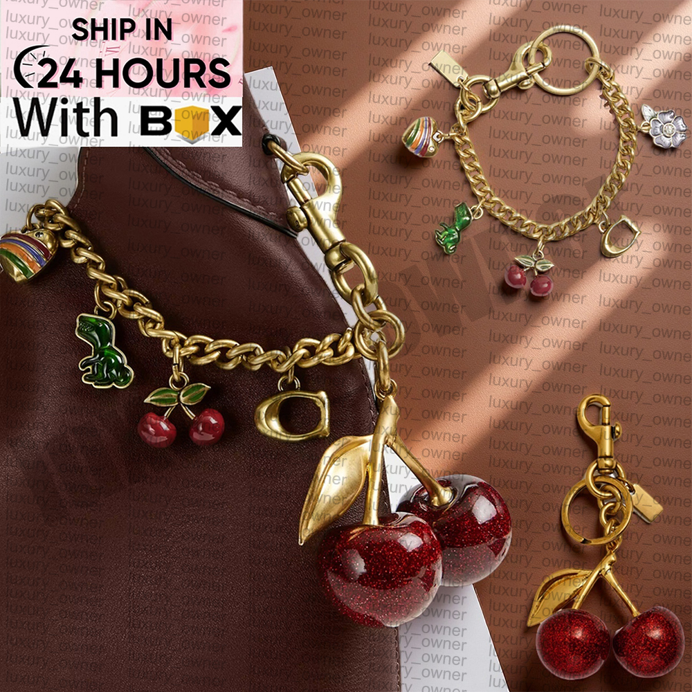 Cherry Bag Charm Women Key Rings keychain Retro-Cool Cherry Motif In Glittery Resin Clip it To Favorite Bag Set of Keys For Refreshing Style key chain Lanyards