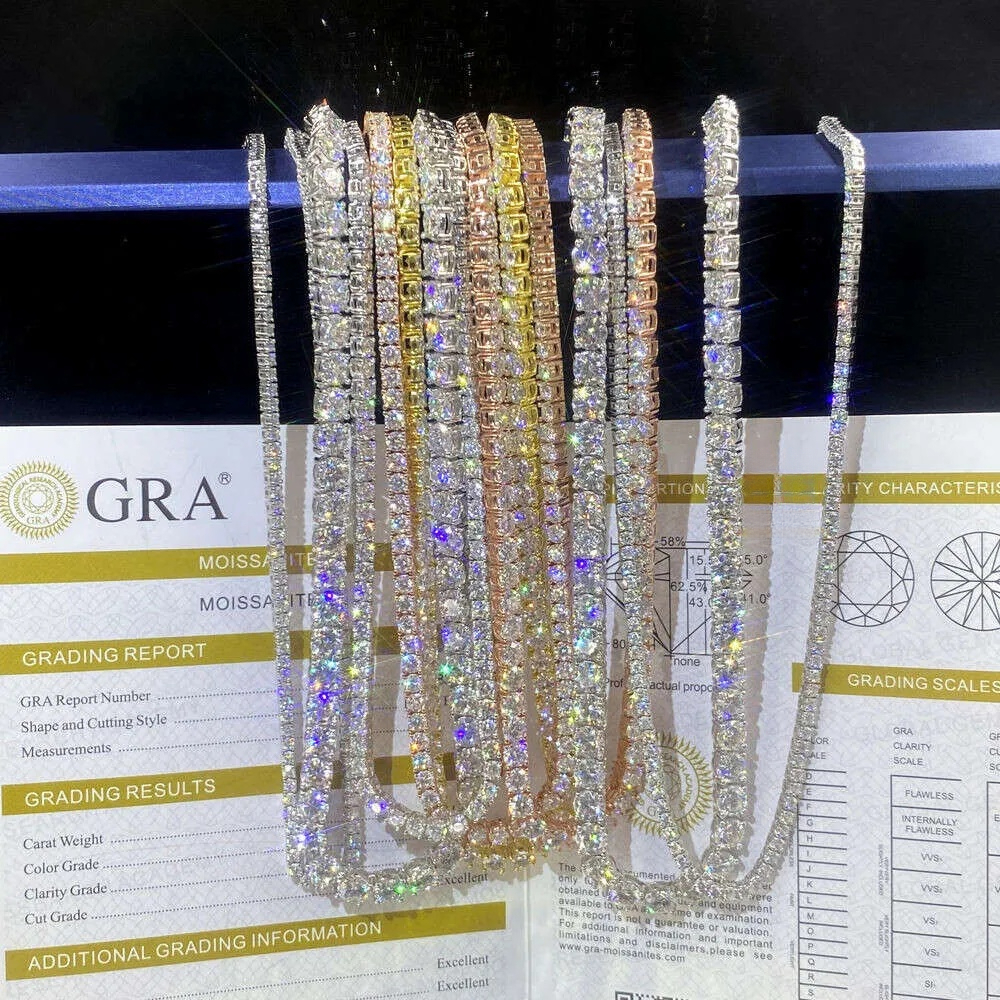 3mm 4mm 5mm VVS Moissanite Tennis Chain 7-30 inch Women's and Men's Bracelet Necklace