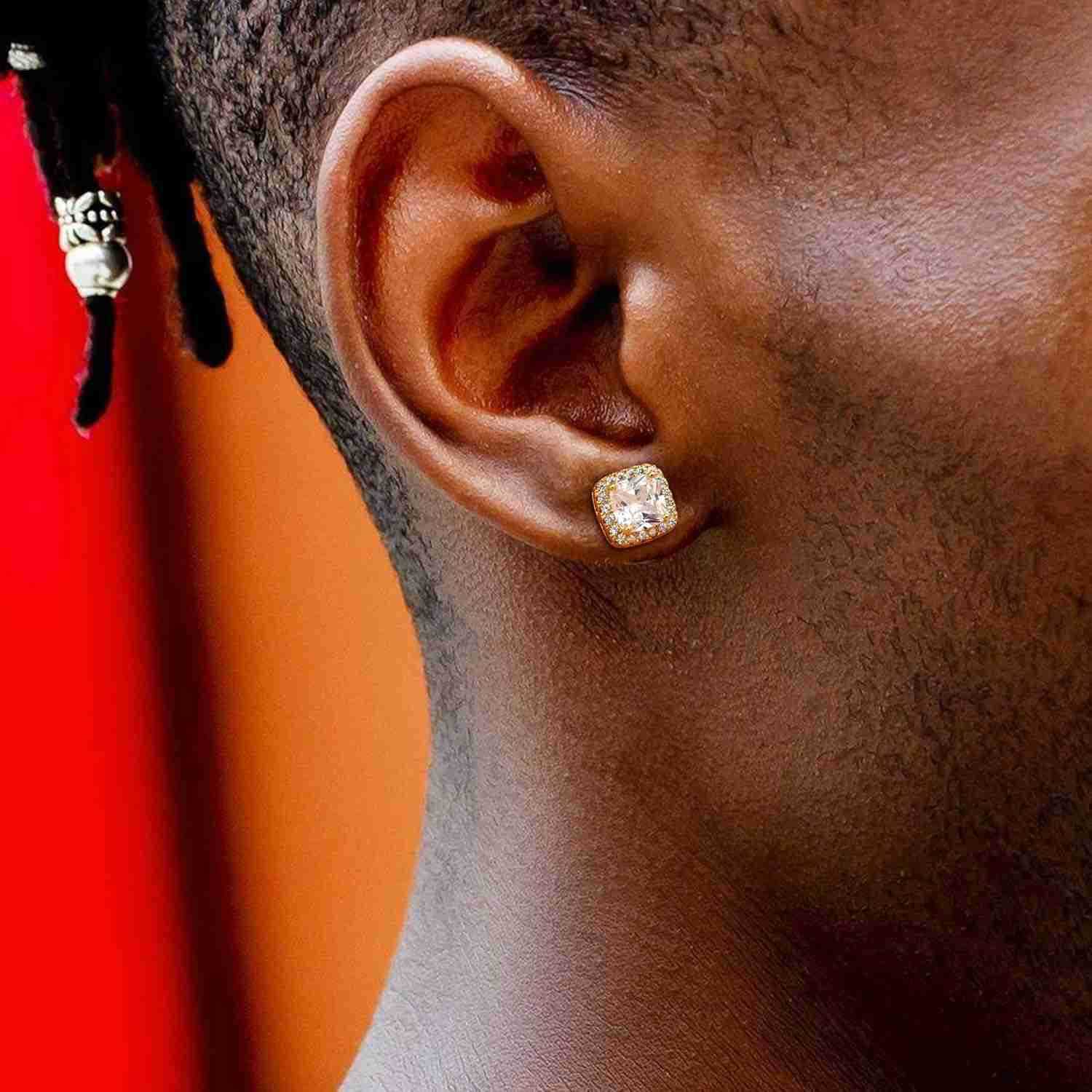 Cubic Zirconia Stud Earrings for Men Women 14K Gold Plated Hypoallergenic 925 Sterling Silver Post Earrings Set Iced Out Round Square CZ Studs Simulat