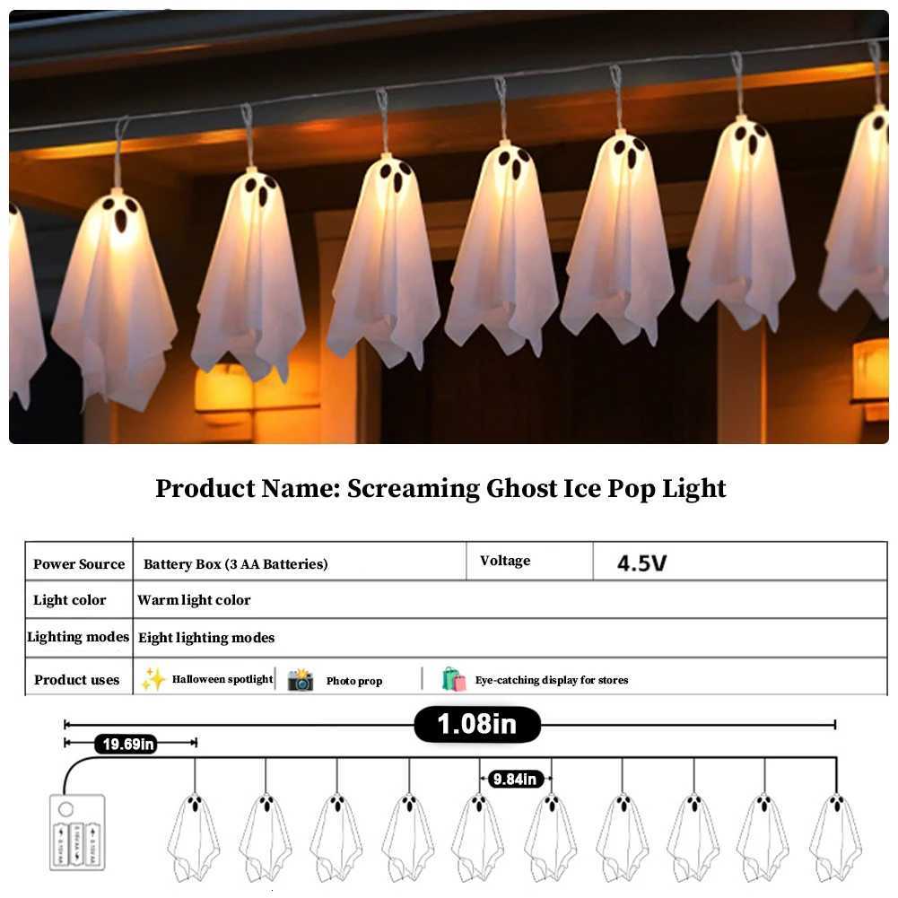 10Pcs Spooky Ghosts String Lights W 8 Light Modes LED Ghost Battery Operated Halloween Lights for Indoor Outdoor Party H250908