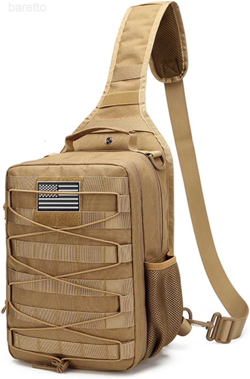 Tactical molle Single Shoulder Bag Large Capacity Multifunctional Backpack for Daily Using or Hiking Traveling Tan Black Z250909